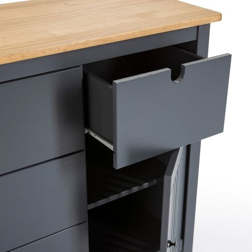 Comò, 100 x 40 x 80 cm, in legno di pino con finitura antracite e naturale | Collezione Bruna