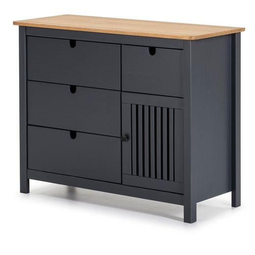 Comò, 100 x 40 x 80 cm, in legno di pino con finitura antracite e naturale | Collezione Bruna