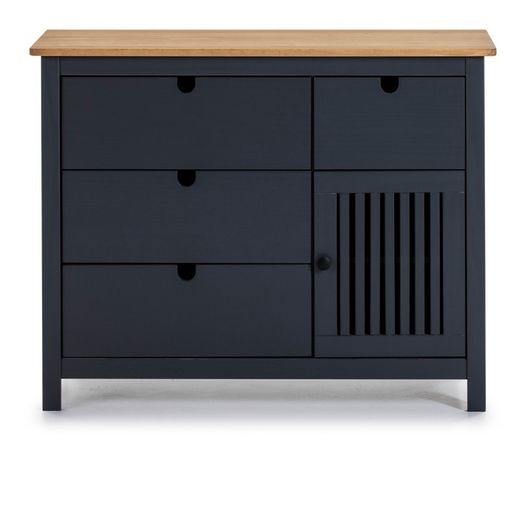 Comò, 100 x 40 x 80 cm, in legno di pino con finitura antracite e naturale | Collezione Bruna