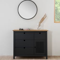 Comò, 100 x 40 x 80 cm, in legno di pino con finitura antracite e naturale | Collezione Bruna