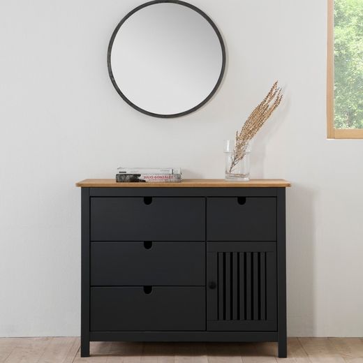 Comò, 100 x 40 x 80 cm, in legno di pino con finitura antracite e naturale | Collezione Bruna