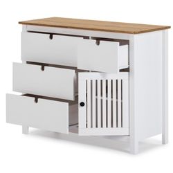 Cómoda, 100 x 40 x 80 cm, de madera de pino en blanco y natural  | Colección Bruna
