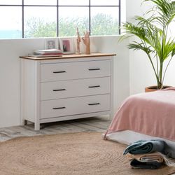 Comodino, 100 x 40 x 80 cm, in legno di pino bianco e naturale | Collezione Miranda
