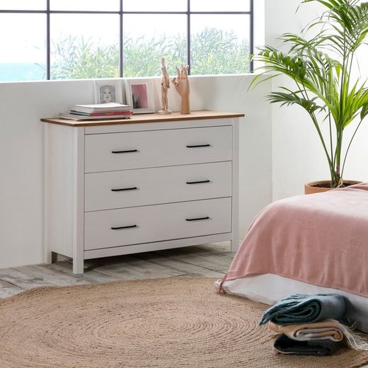 Comodino, 100 x 40 x 80 cm, in legno di pino bianco e naturale | Collezione Miranda