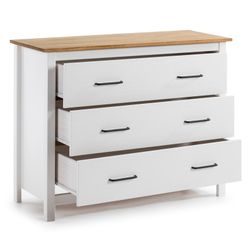 Comodino, 100 x 40 x 80 cm, in legno di pino bianco e naturale | Collezione Miranda