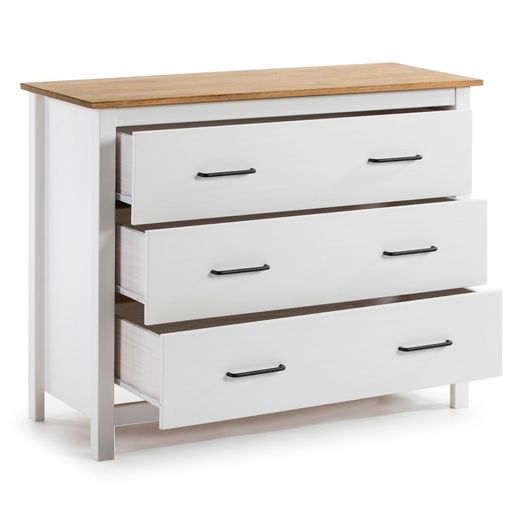 Comodino, 100 x 40 x 80 cm, in legno di pino bianco e naturale | Collezione Miranda