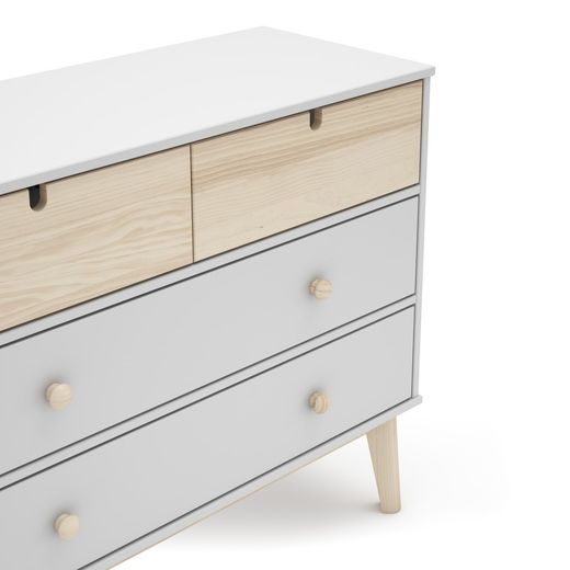 Comodino, 100 x 40 x 81 cm, in legno di pino bianco e naturale | Collezione Estefania