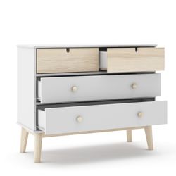 Comodino, 100 x 40 x 81 cm, in legno di pino bianco e naturale | Collezione Estefania