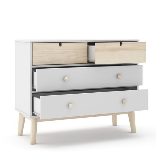 Comodino, 100 x 40 x 81 cm, in legno di pino bianco e naturale | Collezione Estefania
