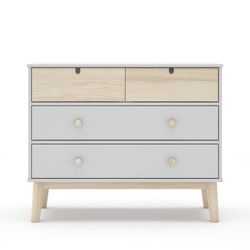 Comodino, 100 x 40 x 81 cm, in legno di pino bianco e naturale | Collezione Estefania
