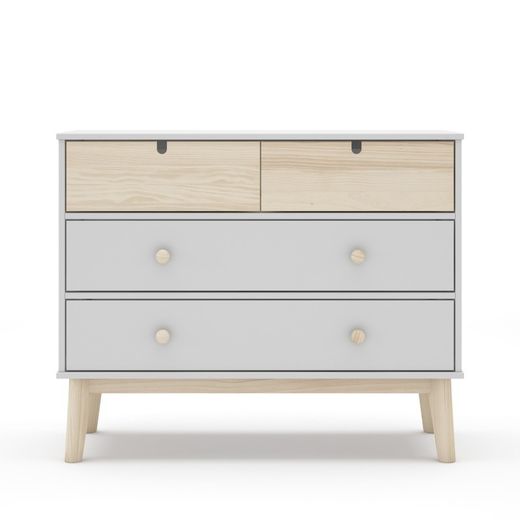 Comodino, 100 x 40 x 81 cm, in legno di pino bianco e naturale | Collezione Estefania