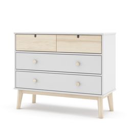 Comodino, 100 x 40 x 81 cm, in legno di pino bianco e naturale | Collezione Estefania