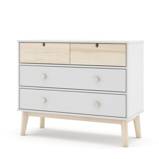 Comodino, 100 x 40 x 81 cm, in legno di pino bianco e naturale | Collezione Estefania