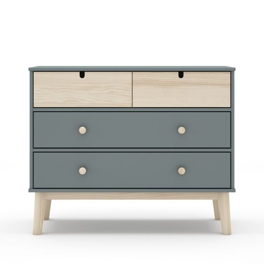 Cómoda, 100 x 40 x 81 cm, de madera de pino en verde y natural  | Colección Estefania