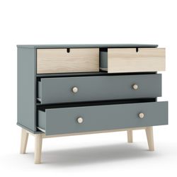 Cómoda, 100 x 40 x 81 cm, de madera de pino en verde y natural  | Colección Estefania