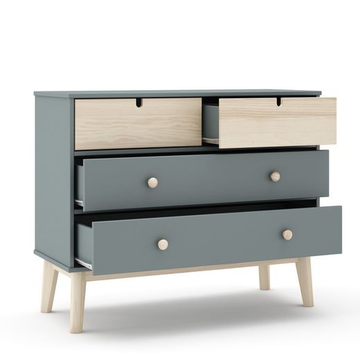 Cómoda, 100 x 40 x 81 cm, de madera de pino en verde y natural  | Colección Estefania