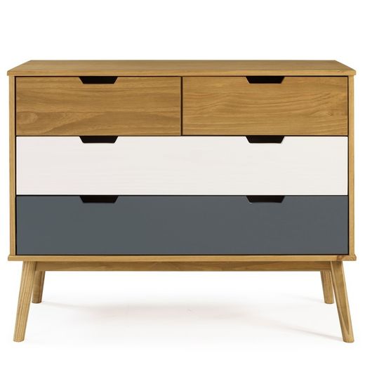 Cómoda, 100 x 40 x 82 cm, de madera de pino en natural, blanco y gris  | Colección Cusco