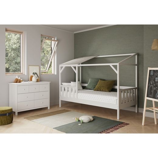 Comodino, 110 x 40 x 80 cm, in legno di pino bianco | Collezione Max
