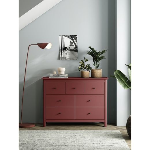 Comodino, 110 x 40 x 80 cm, in legno di pino con finitura granata | Collezione Misti