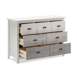 Comò, 110 x 40 x 80 cm, in legno di pino in tonalità grigie e bianco | Collezione Romantica