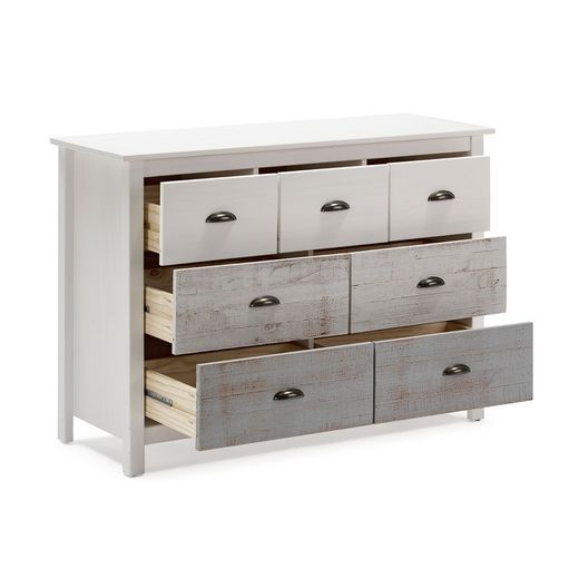 Comò, 110 x 40 x 80 cm, in legno di pino in tonalità grigie e bianco | Collezione Romantica