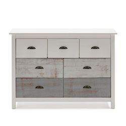 Comò, 110 x 40 x 80 cm, in legno di pino in tonalità grigie e bianco | Collezione Romantica