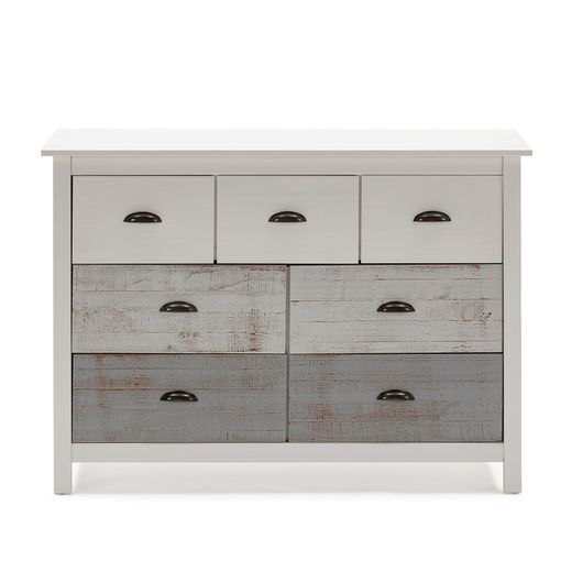 Comò, 110 x 40 x 80 cm, in legno di pino in tonalità grigie e bianco | Collezione Romantica
