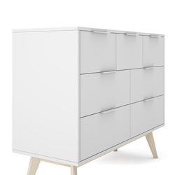Comodino, 120 x 40 x 83 cm, in legno di pino bianco e naturale | Collezione Campus