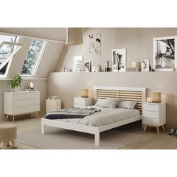 Comodino, 120 x 40 x 83 cm, in legno di pino bianco e naturale | Collezione Campus
