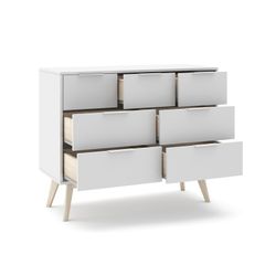 Comodino, 120 x 40 x 83 cm, in legno di pino bianco e naturale | Collezione Campus