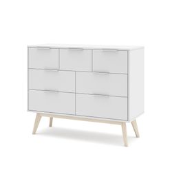 Comodino, 120 x 40 x 83 cm, in legno di pino bianco e naturale | Collezione Campus