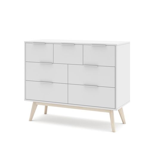 Comodino, 120 x 40 x 83 cm, in legno di pino bianco e naturale | Collezione Campus