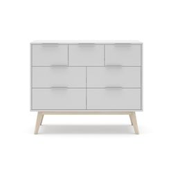 Comodino, 120 x 40 x 83 cm, in legno di pino bianco e naturale | Collezione Campus