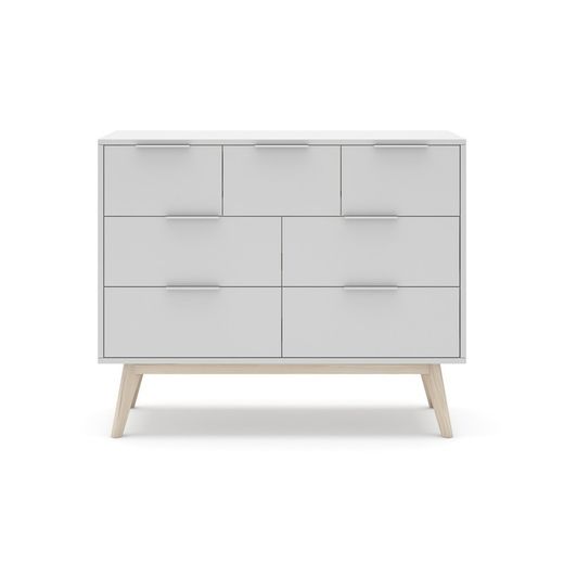 Comodino, 120 x 40 x 83 cm, in legno di pino bianco e naturale | Collezione Campus