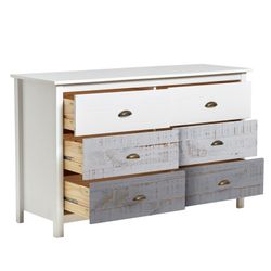 Comò, 130 x 45 x 80 cm, in legno di pino bianco e grigio | Collezione Romantica