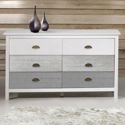 Comò, 130 x 45 x 80 cm, in legno di pino bianco e grigio | Collezione Romantica