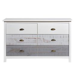 Comò, 130 x 45 x 80 cm, in legno di pino bianco e grigio | Collezione Romantica