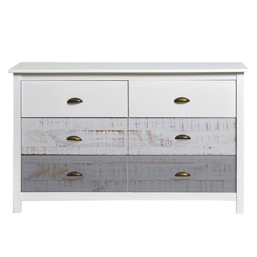 Comò, 130 x 45 x 80 cm, in legno di pino bianco e grigio | Collezione Romantica