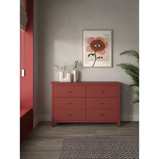 Comodino, 130 x 45 x 80 cm, in legno di pino color granata | Collezione Misti