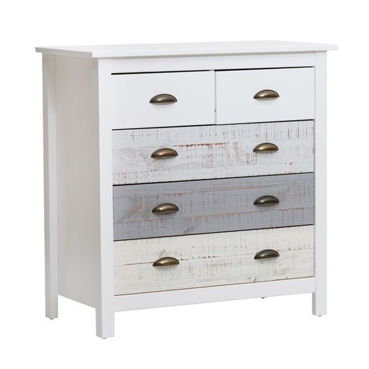 Comodino, 79 x 40 x 80 cm, in legno di pino bianco e grigio | Collezione Romantica