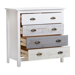Comodino, 79 x 40 x 80 cm, in legno di pino bianco e grigio | Collezione Romantica