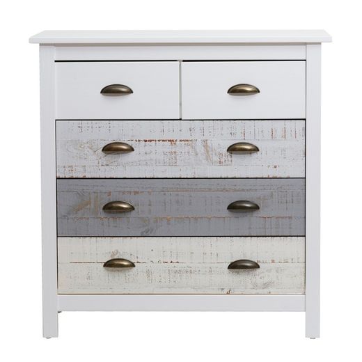 Comodino, 79 x 40 x 80 cm, in legno di pino bianco e grigio | Collezione Romantica