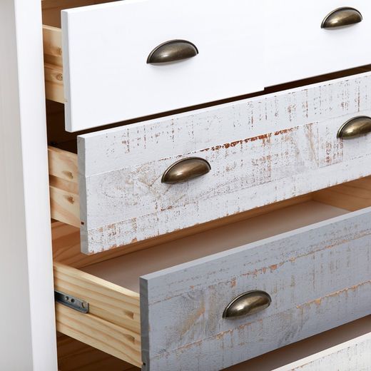 Comodino, 79 x 40 x 80 cm, in legno di pino bianco e grigio | Collezione Romantica