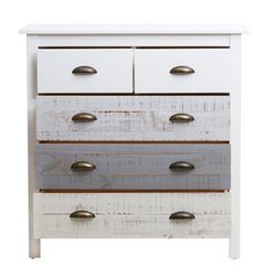 Comodino, 79 x 40 x 80 cm, in legno di pino bianco e grigio | Collezione Romantica