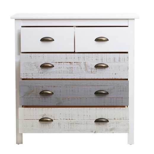 Comodino, 79 x 40 x 80 cm, in legno di pino bianco e grigio | Collezione Romantica