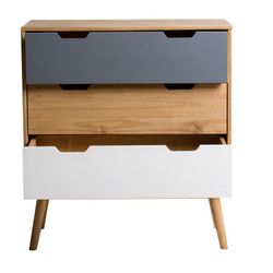 Comodino, 80 x 40 x 82 cm, in legno di pino naturale, bianco e grigio | Collezione Cusco
