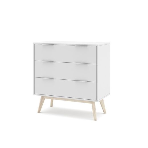Cómoda, 80 x 40 x 83 cm, de madera de pino en blanco y natural  | Colección Campus