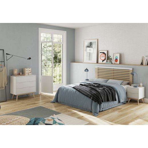 Cómoda, 80 x 40 x 83 cm, de madera de pino en blanco y natural  | Colección Campus