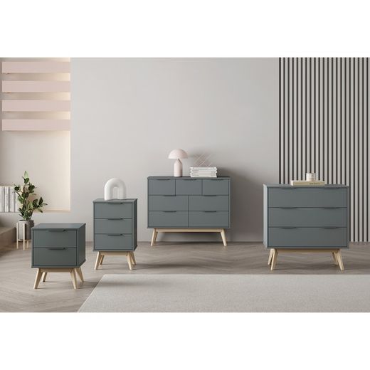 Comodino, 80 x 40 x 83 cm, in legno di pino verde e naturale | Collezione Pisco