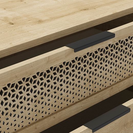 Cómoda, 90 x 40 x 80 cm, de madera y metal en color roble | Colección Inca